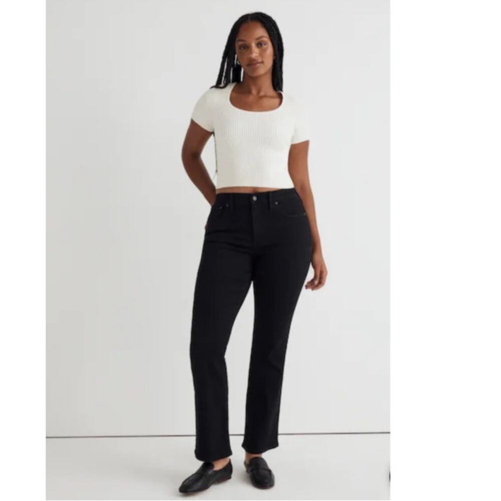 NWOT Madewell Mid-Rise Kick Out Crop Jeans in Black‎ Rinse Wash NM320 Size 28